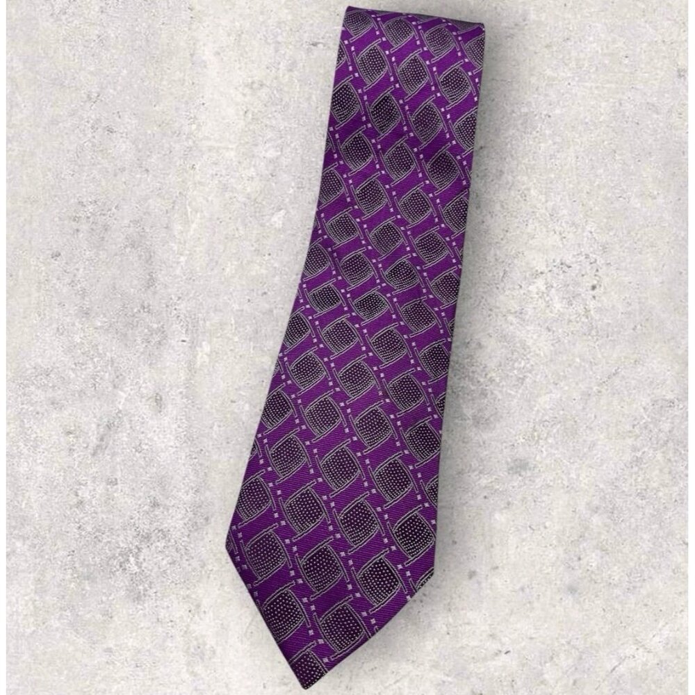 ARMANI COLLEZIONI Silk Tie ITALY XL Purple Silver Geometric W:3.5" EUC